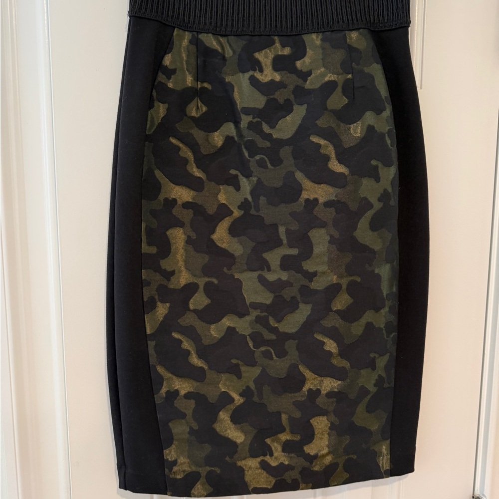 Maeve Black and Green Camouflage Pencil Skirt